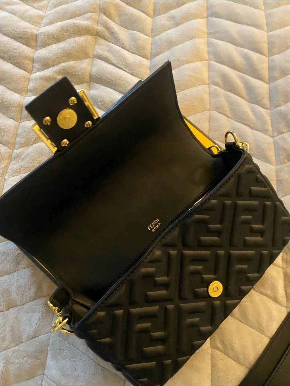No brand Black Quilted FF Logo Shoulder Bag with Gold Hardware
